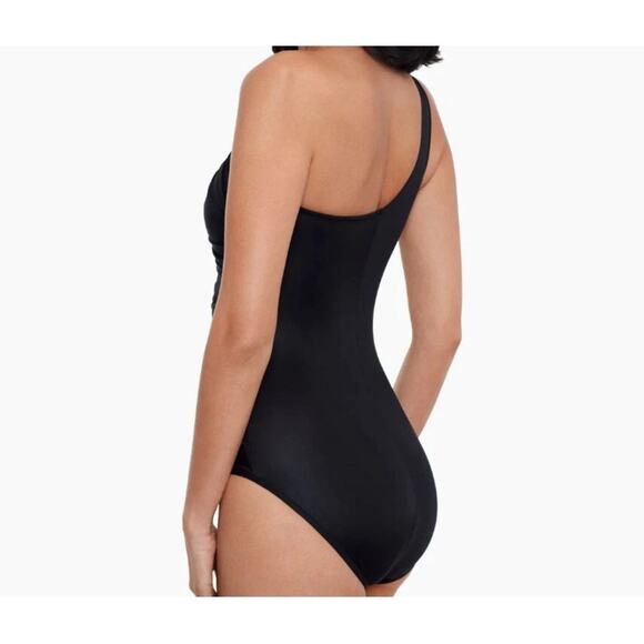 MiracleSuit Womens Jena One Shoulder One Piece Size 16 Black Mesh Slimming Beach - Picture 4 of 16